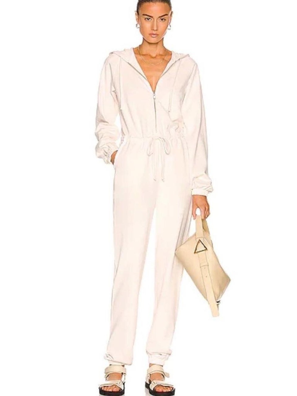 Year of Ours Cream Hooded Zip-Front Jumpsuit